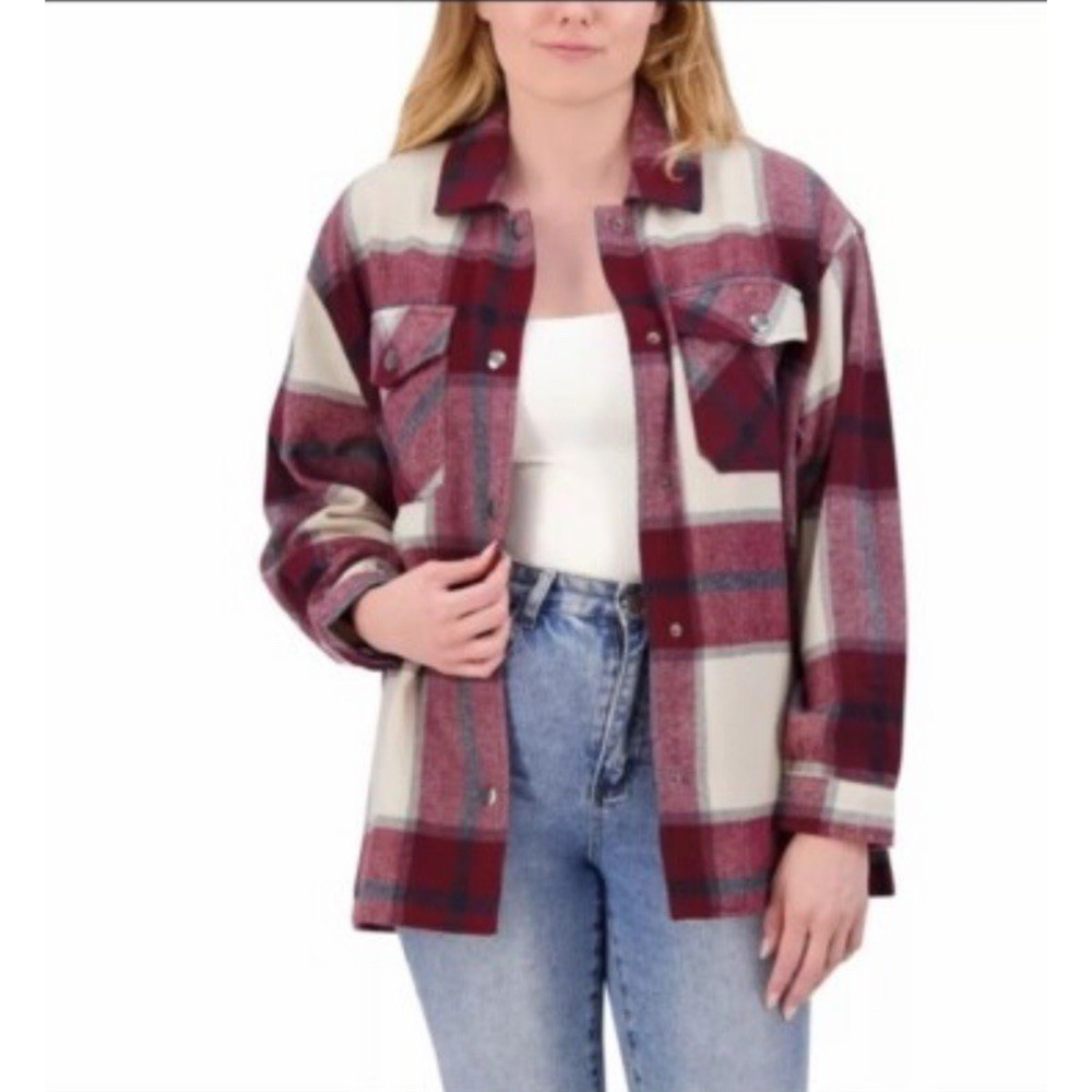 HFX Plaid Flannel Shirt Jacket Shacket Thick XXL Fall Winter Coat Wool Blend